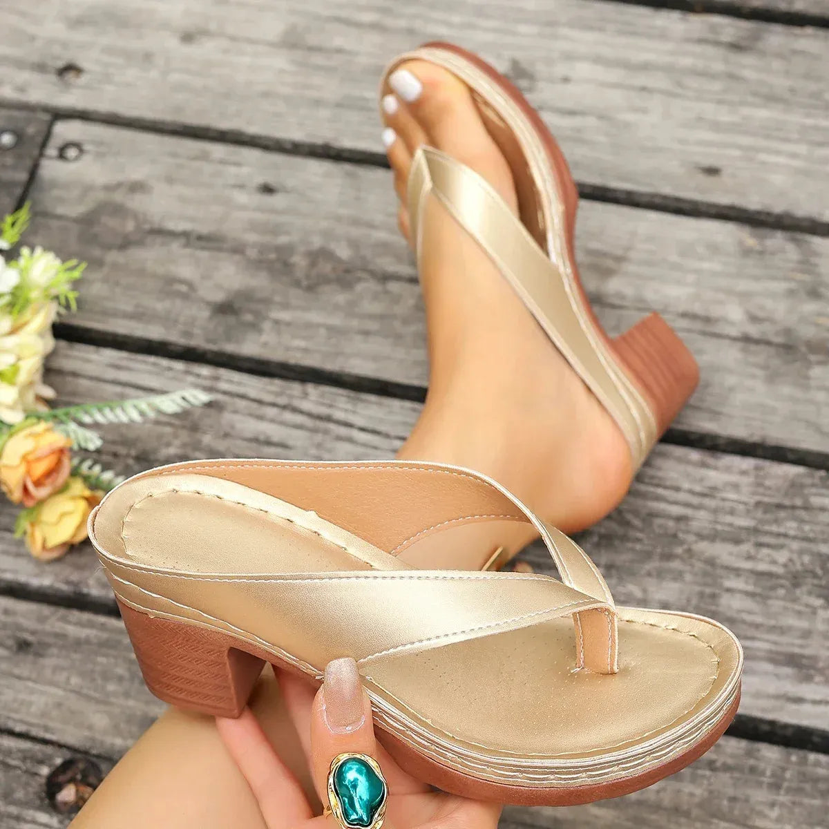 LUXARA DORÉ™ | Sandales Dorées Femme Élégantes Été – Plateforme Talon Confort