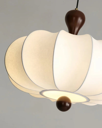 Suspension Noyer Élégance | Luminaire bois et tissu E27 blanc chaud