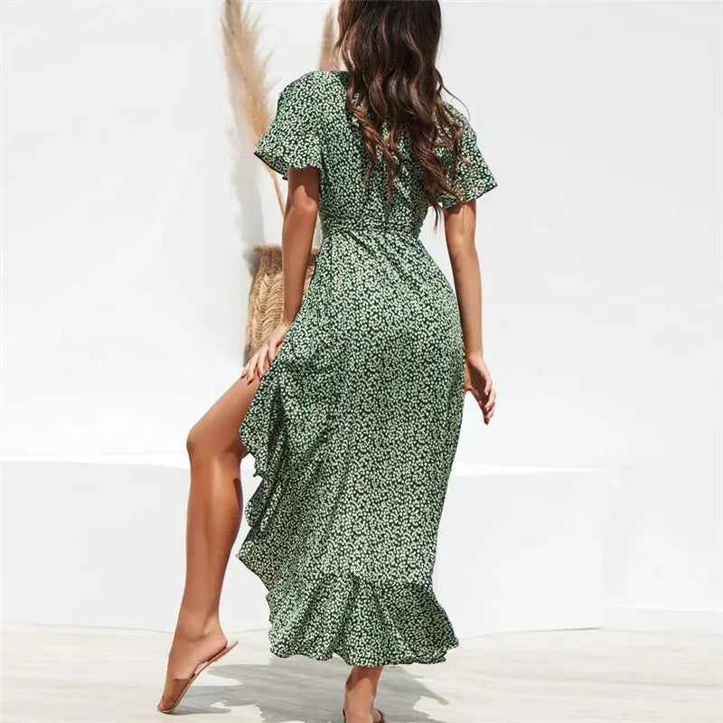 Féréna™ – Robe mi longue femme fluide imprimé floral