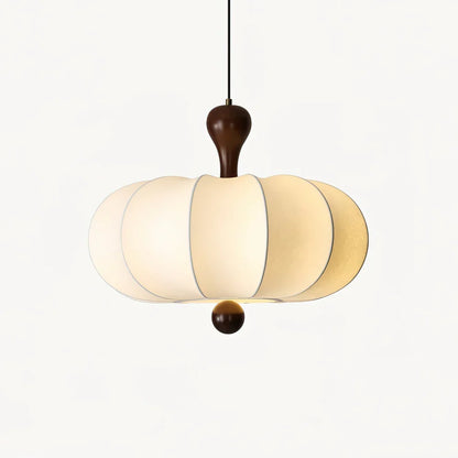 Suspension Noyer Élégance | Luminaire bois et tissu E27 blanc chaud