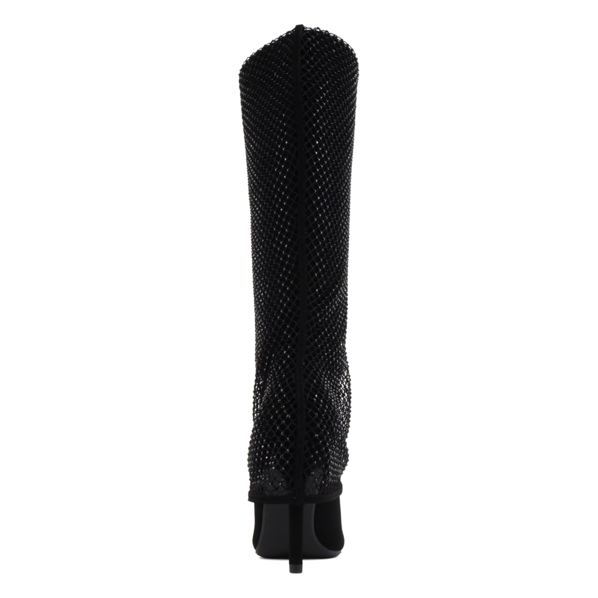 Bottes hautes noires à talon fin et tige ornée de strass pour femme