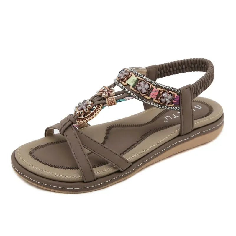 BOHÉLIA DORÉ™ | Sandales Dorées Femme Bohème Été – Plates Confort Strass