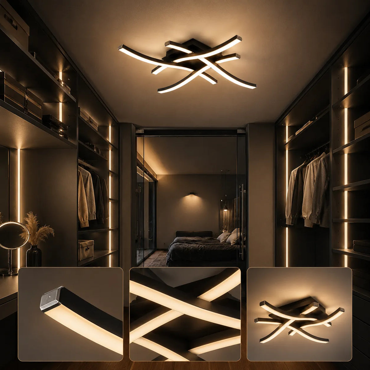 ÉLYSIA | Plafonnier à LED Incurvé Moderne pour Salon, Chambre et Cuisine