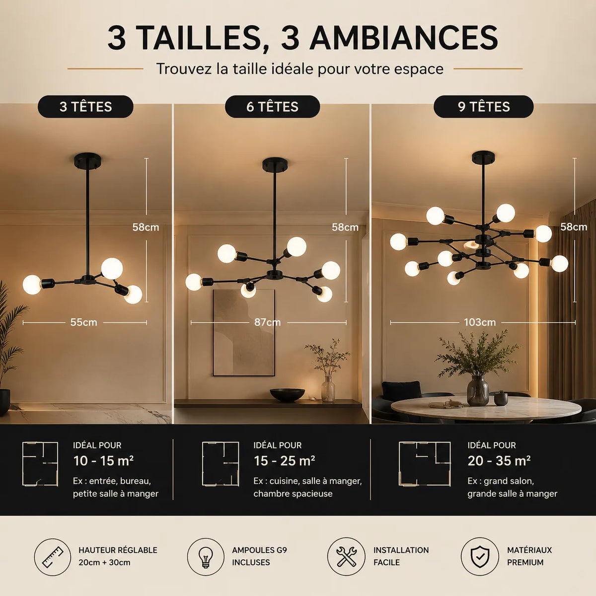Auréa™ Élégance | lustre salon moderne - lustre cuisine moderne