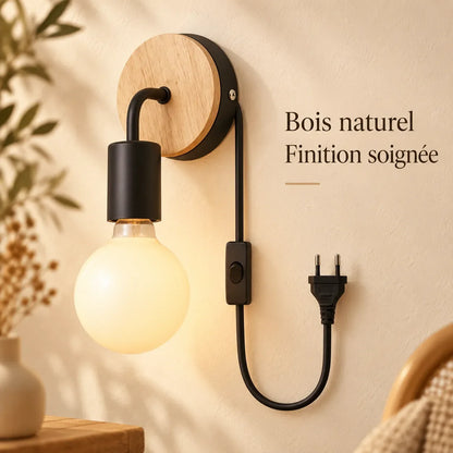Applique Murale Nordica Bois | Lampe murale en bois et fer, chambre, salon et escalier