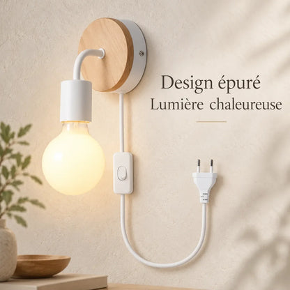 Applique Murale Nordica Bois | Lampe murale en bois et fer, chambre, salon et escalier
