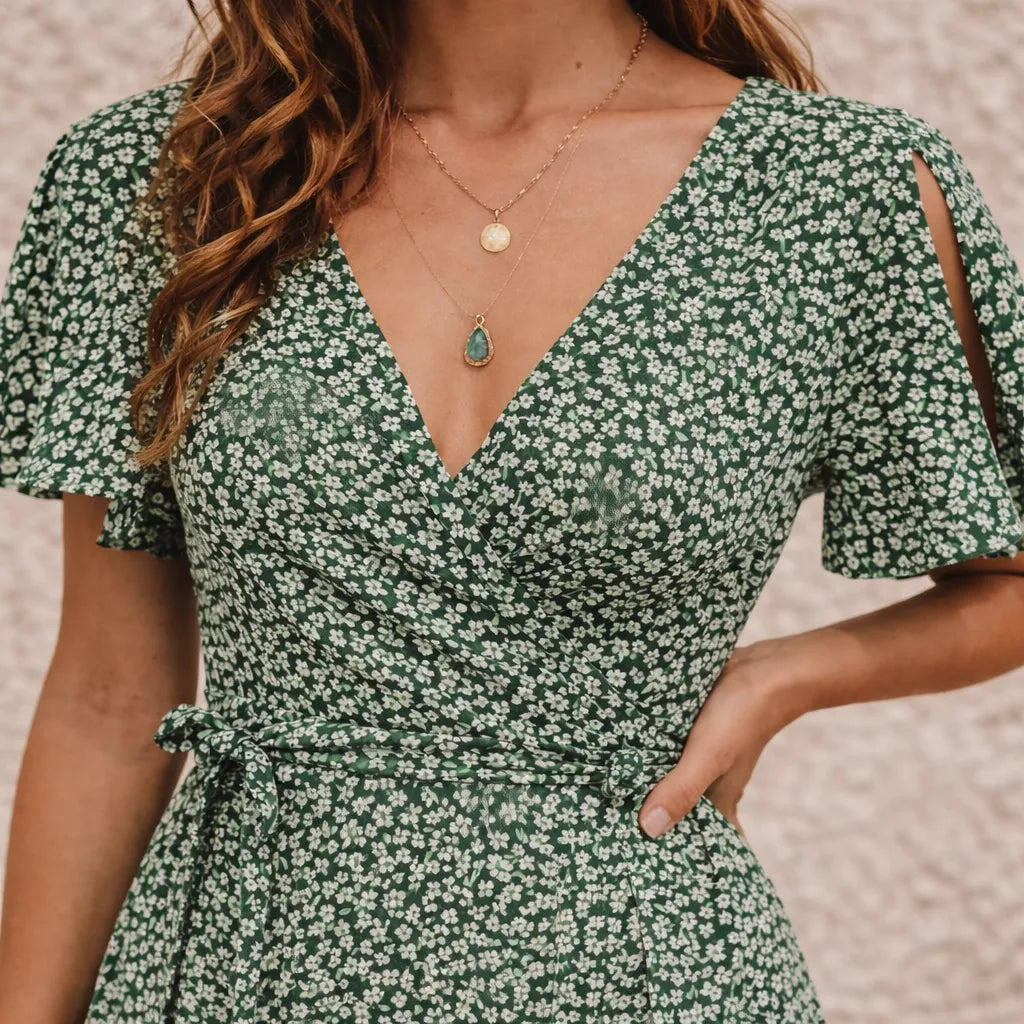 Féréna™ – Robe mi longue femme fluide imprimé floral