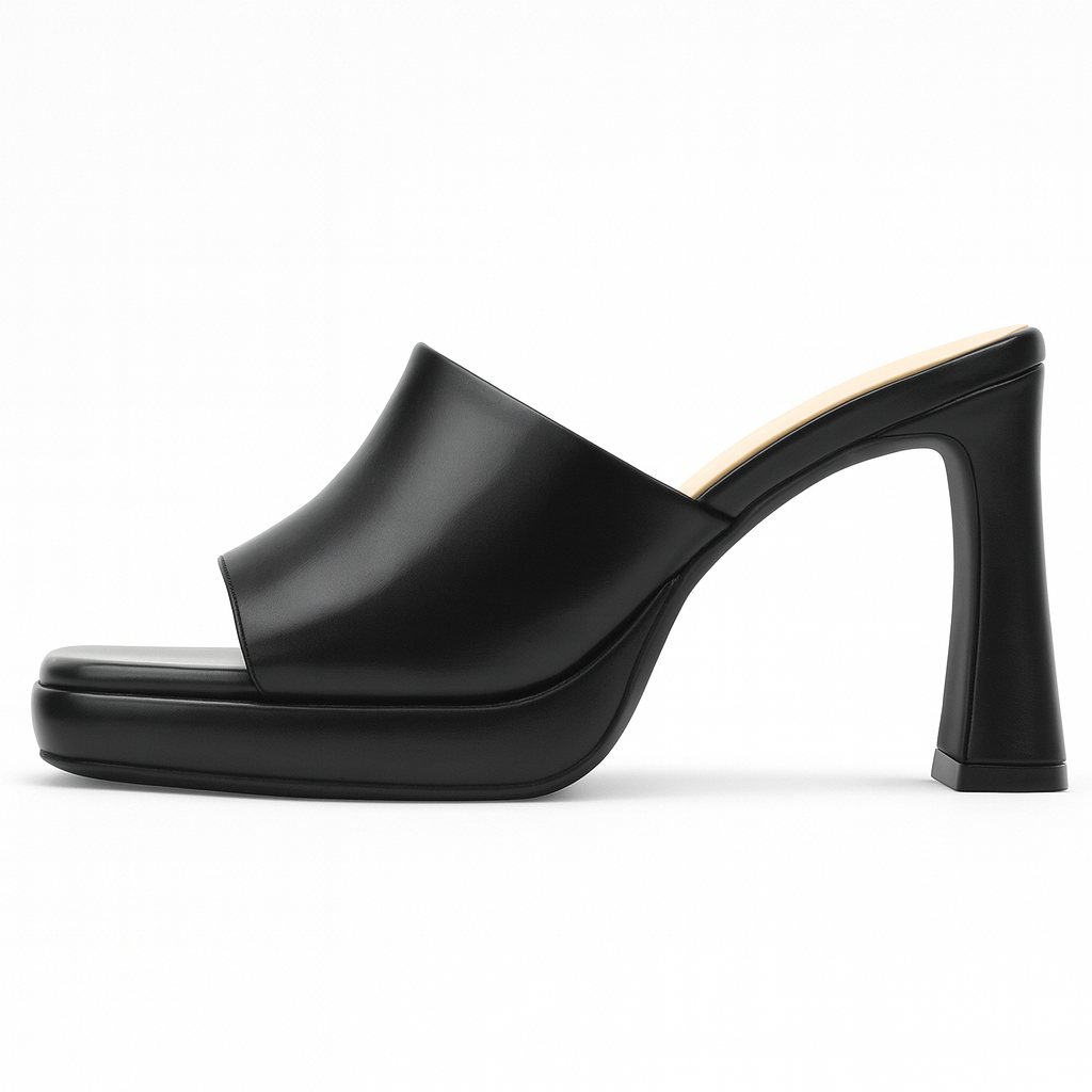 Sandales à Talons Compensés Femme – Bout Carré, Talon Large, Slip-On, Ouvertes