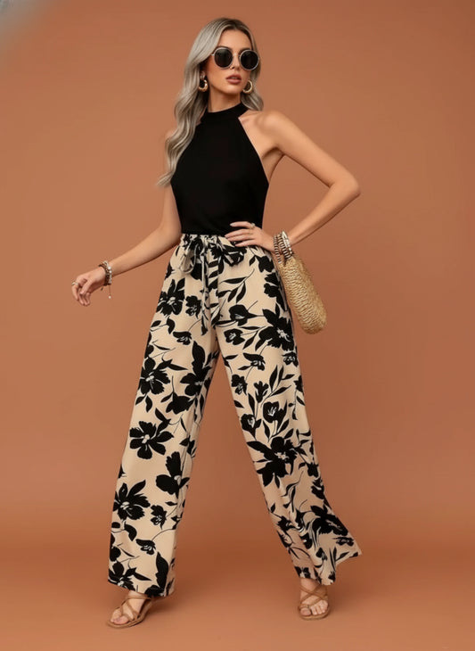 Camélia Pantalon fluide été femme – Imprimé floral grande taille