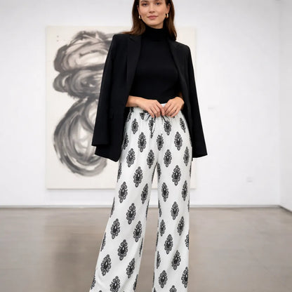 Soléa Pantalon fluide été femme – Imprimé bohème avec cordon
