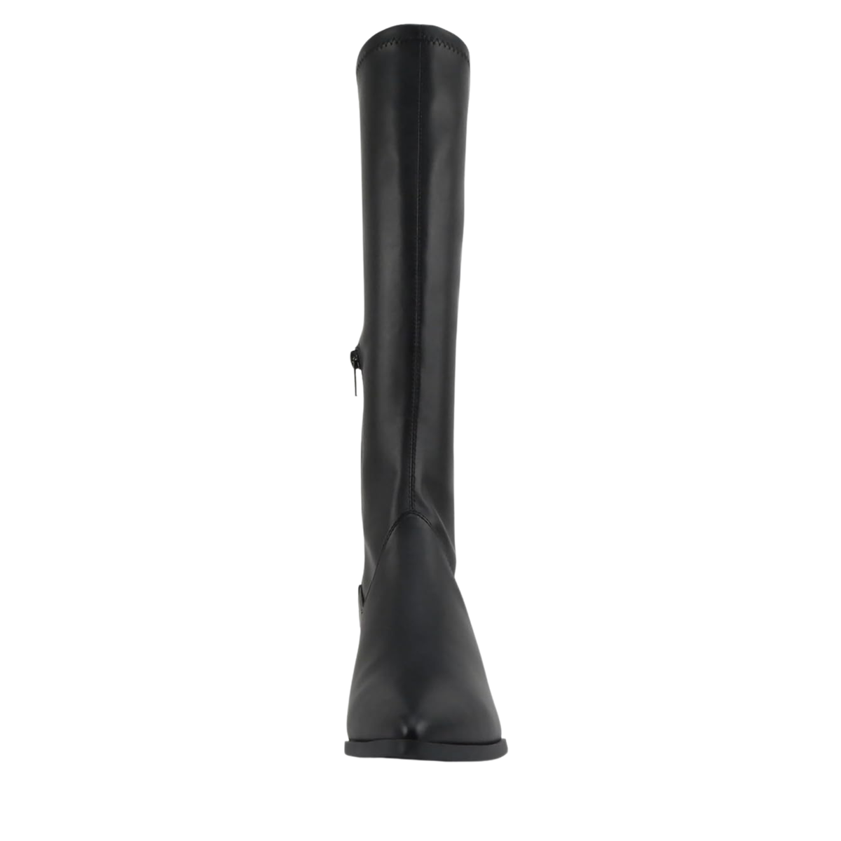 Bottes hautes femme noires en cuir synthétique, bout pointu, talon bas 6 cm, zip latéral