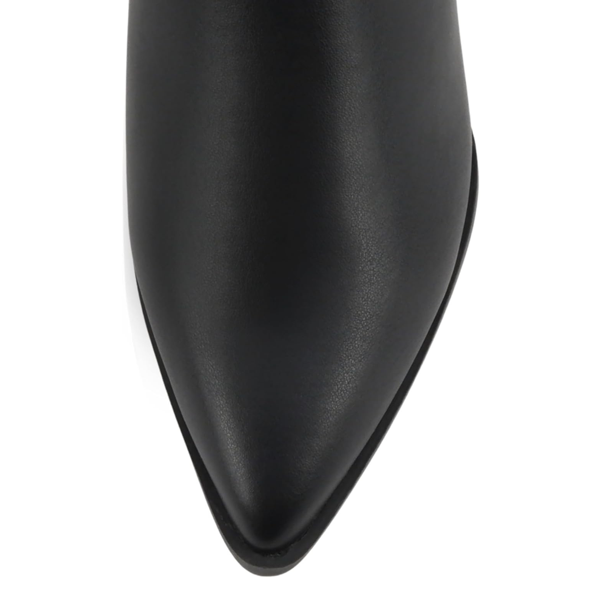 Bottes hautes femme noires en cuir synthétique, bout pointu, talon bas 6 cm, zip latéral