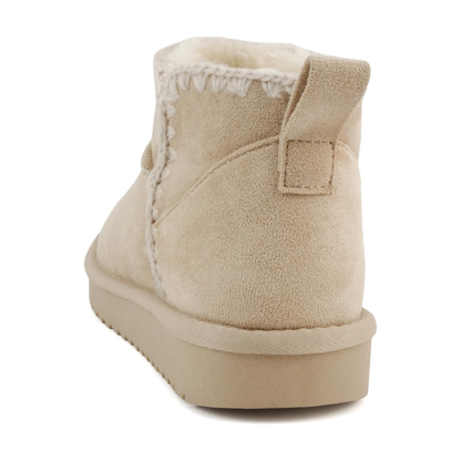 Bottine pour femme en suédine beige doublée fourrure synthétique à semelle plateforme