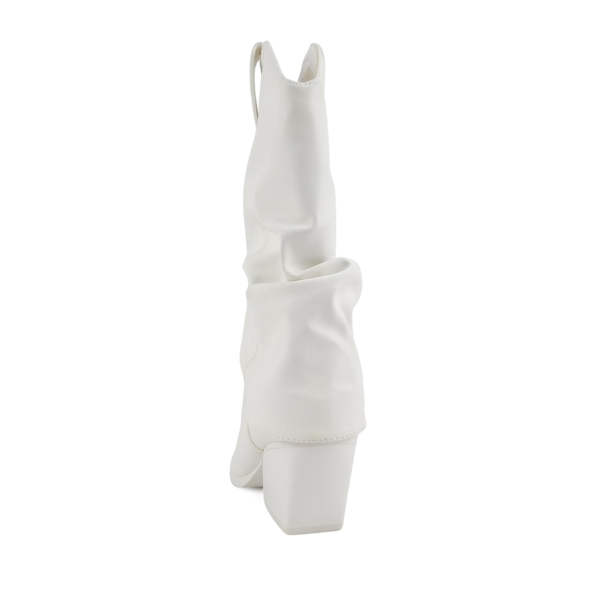 Bottes blanches mi-mollet à bout pointu et talon carré effet plissé pour femme