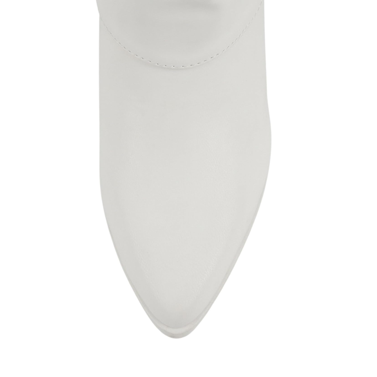 Bottes blanches mi-mollet à bout pointu et talon carré effet plissé pour femme