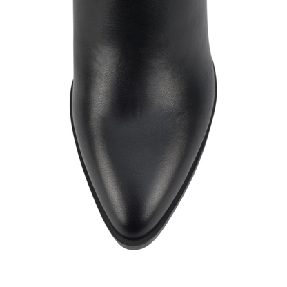 Bottines pour femme à talon carré 9 cm, bout pointu et tige bi-matière