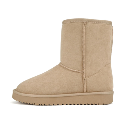 Bottines d’hiver pour femme en suédine beige avec doublure chaude et semelle plateforme