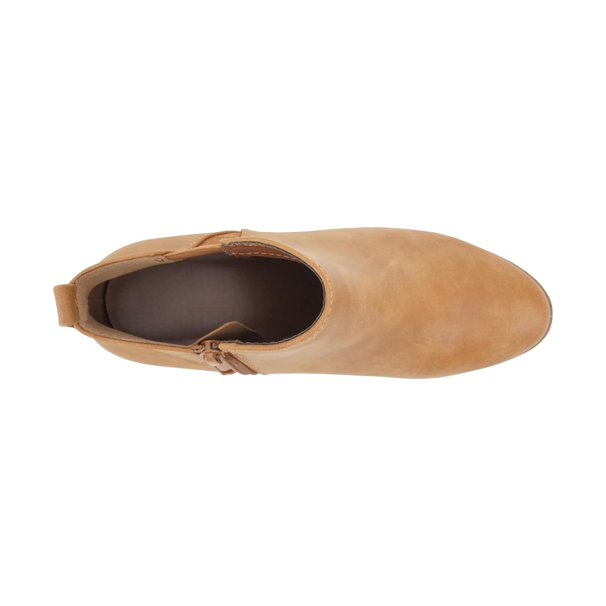 Bottines chelsea camel en simili daim, talon bas et élastiques latéraux pour femme
