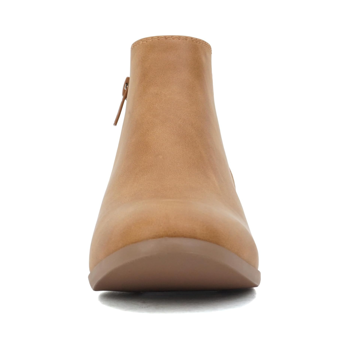 Bottines chelsea camel en simili daim, talon bas et élastiques latéraux pour femme