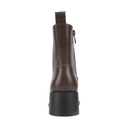 Bottines marron à talon bloc bas avec fermeture éclair latérale pour femme
