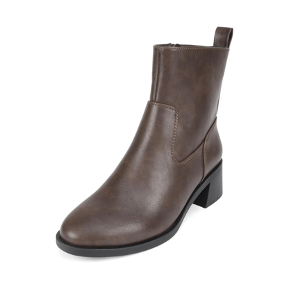 Bottines marron à talon bloc bas avec fermeture éclair latérale pour femme