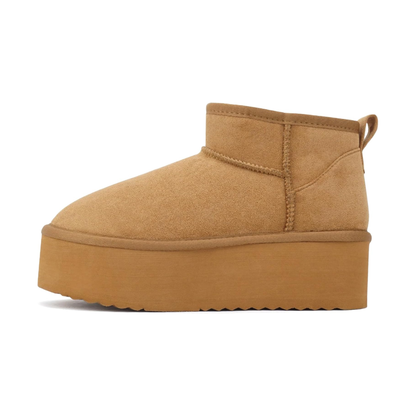 Bottines plateforme camel en simili daim vegan doublées chaud, semelle épaisse