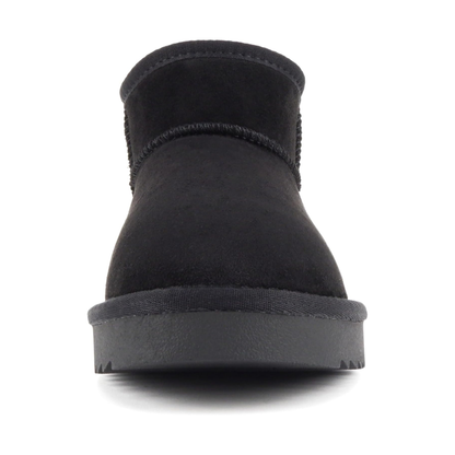 Bottines courtes noires en suédine avec semelle épaisse crantée et doublure chaude