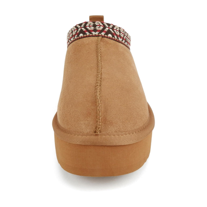 Mules plateforme pour femme en suédine caramel avec doublure chaude et semelle crantée