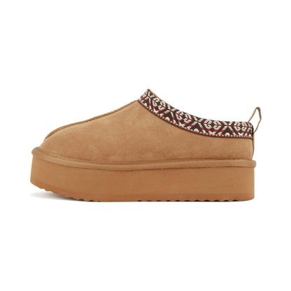 Mules plateforme pour femme en suédine caramel avec doublure chaude et semelle crantée