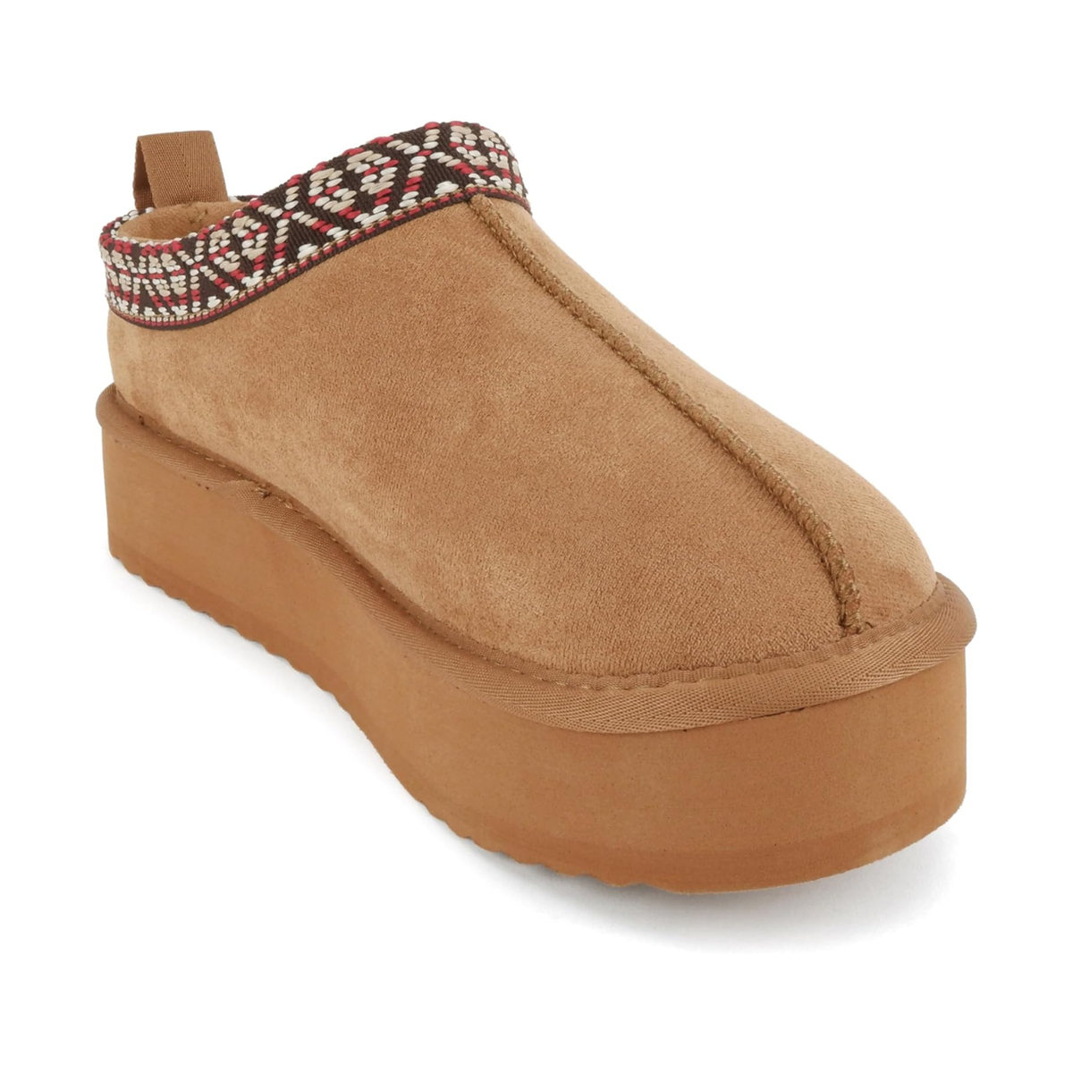 Mules plateforme pour femme en suédine caramel avec doublure chaude et semelle crantée