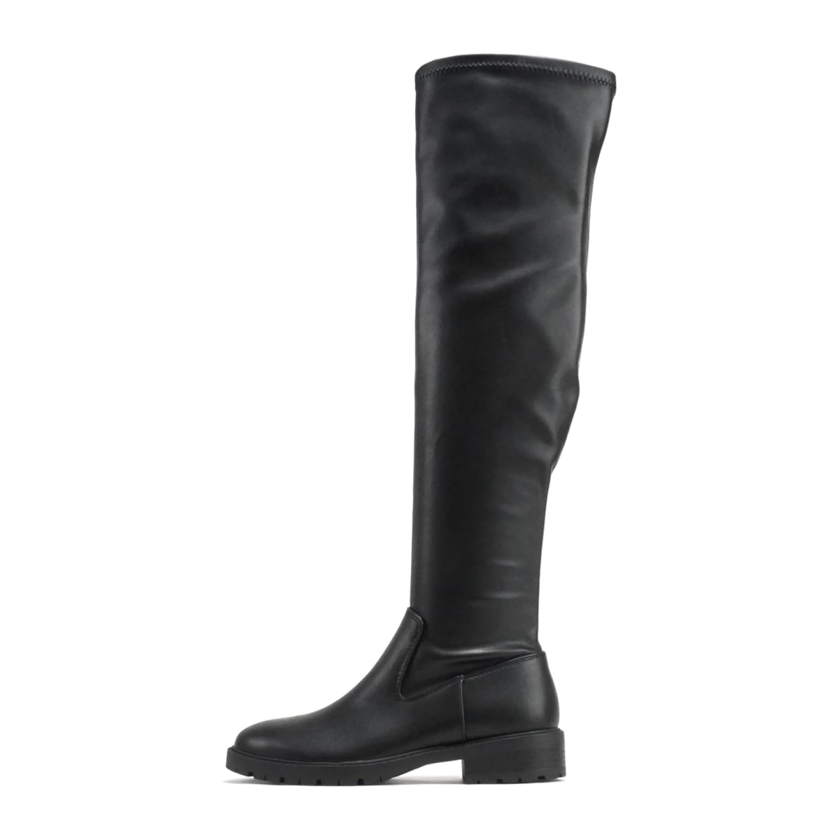 Cuissardes noires en simili cuir vegan, semelle crantée et talon bas bloc pour femme