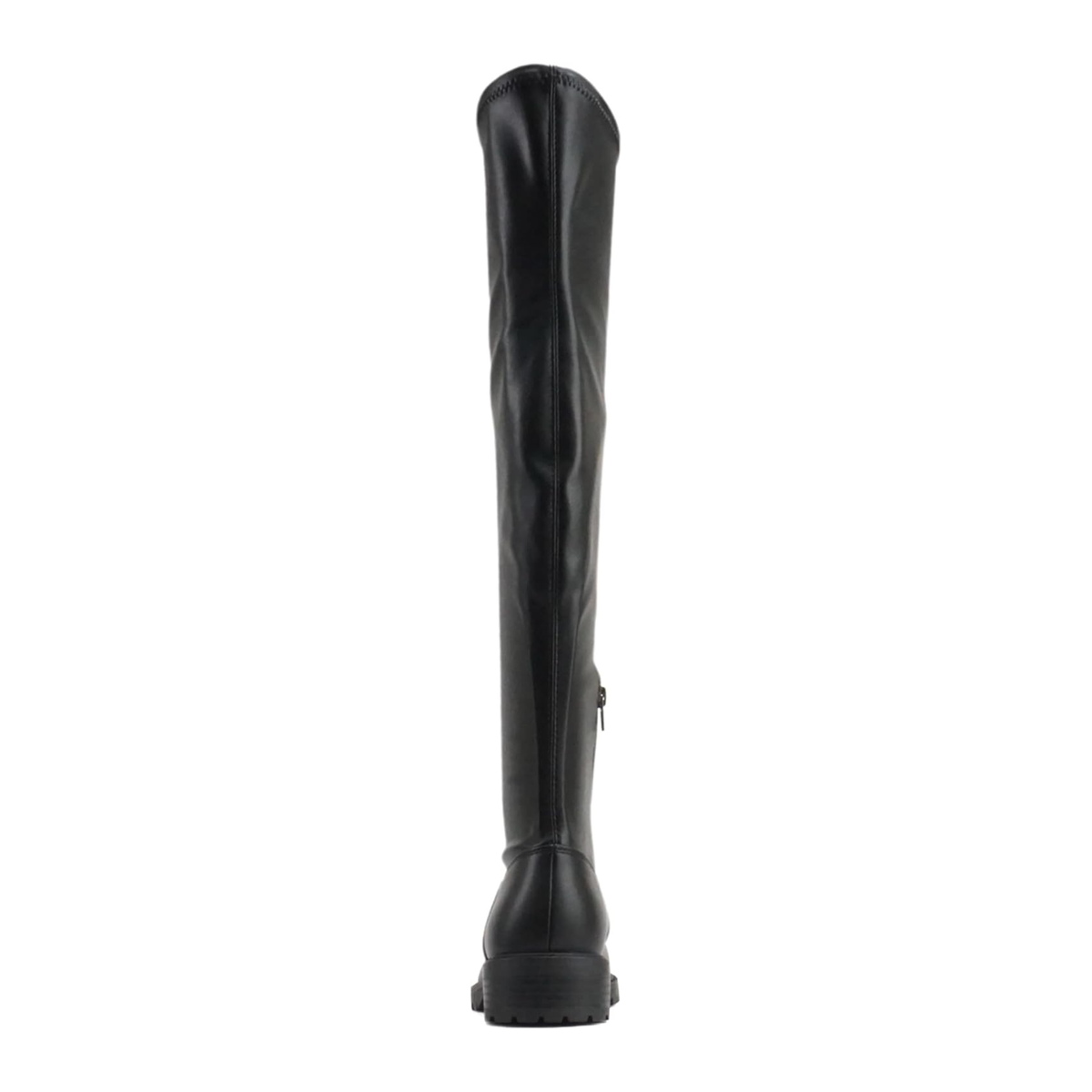 Cuissardes noires en simili cuir vegan, semelle crantée et talon bas bloc pour femme