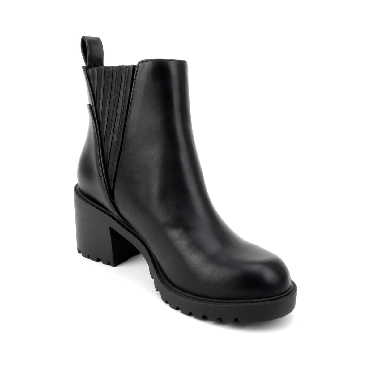 Bottines chelsea noires à talon bloc et semelle crantée, élastiques latéraux pour femme