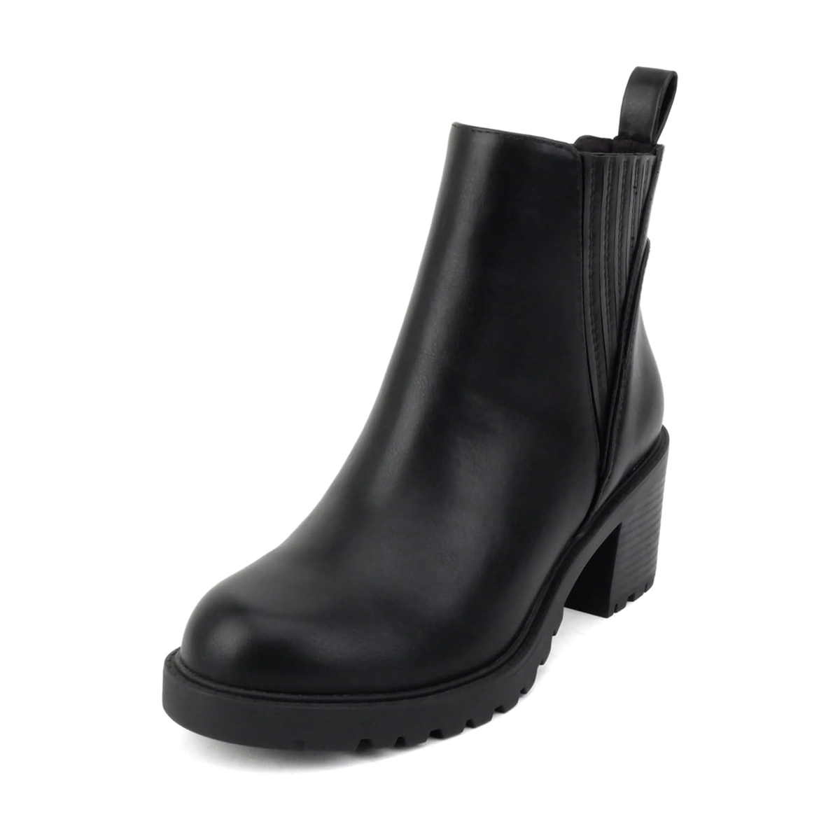 Bottines chelsea noires à talon bloc et semelle crantée, élastiques latéraux pour femme