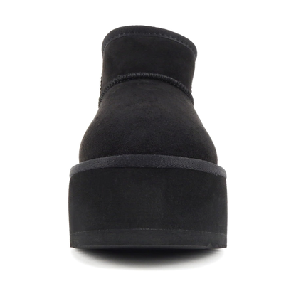 Bottines plates-formes noires en simili daim avec doublure chaude et semelle épaisse pour femme