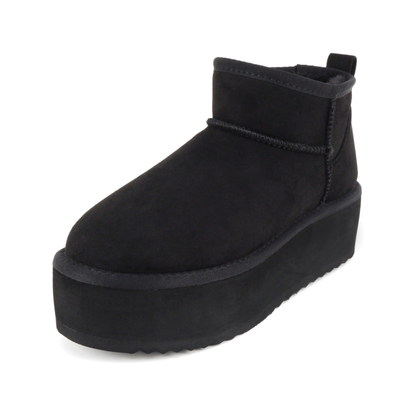 Bottines plates-formes noires en simili daim avec doublure chaude et semelle épaisse pour femme