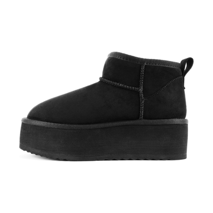 Bottines plates-formes noires en simili daim avec doublure chaude et semelle épaisse pour femme