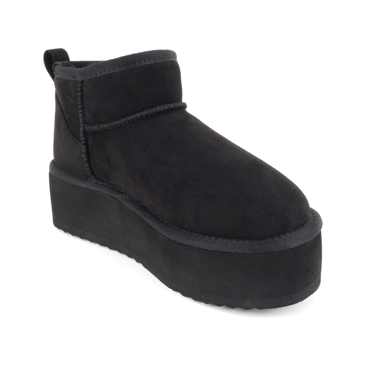 Bottines plates-formes noires en simili daim avec doublure chaude et semelle épaisse pour femme