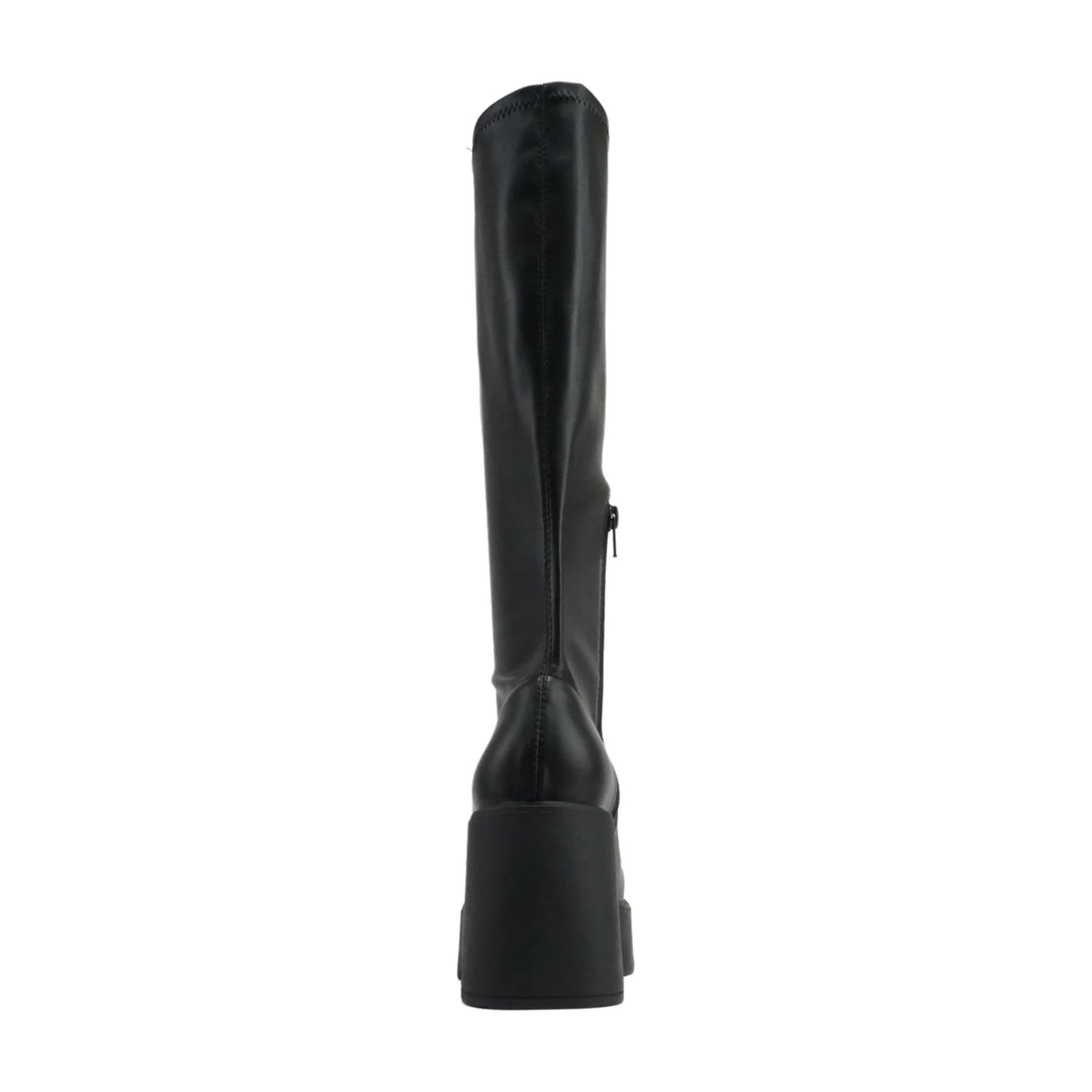 Bottes noires à talon bloc et plateforme, hauteur mollet, simili cuir pour femme