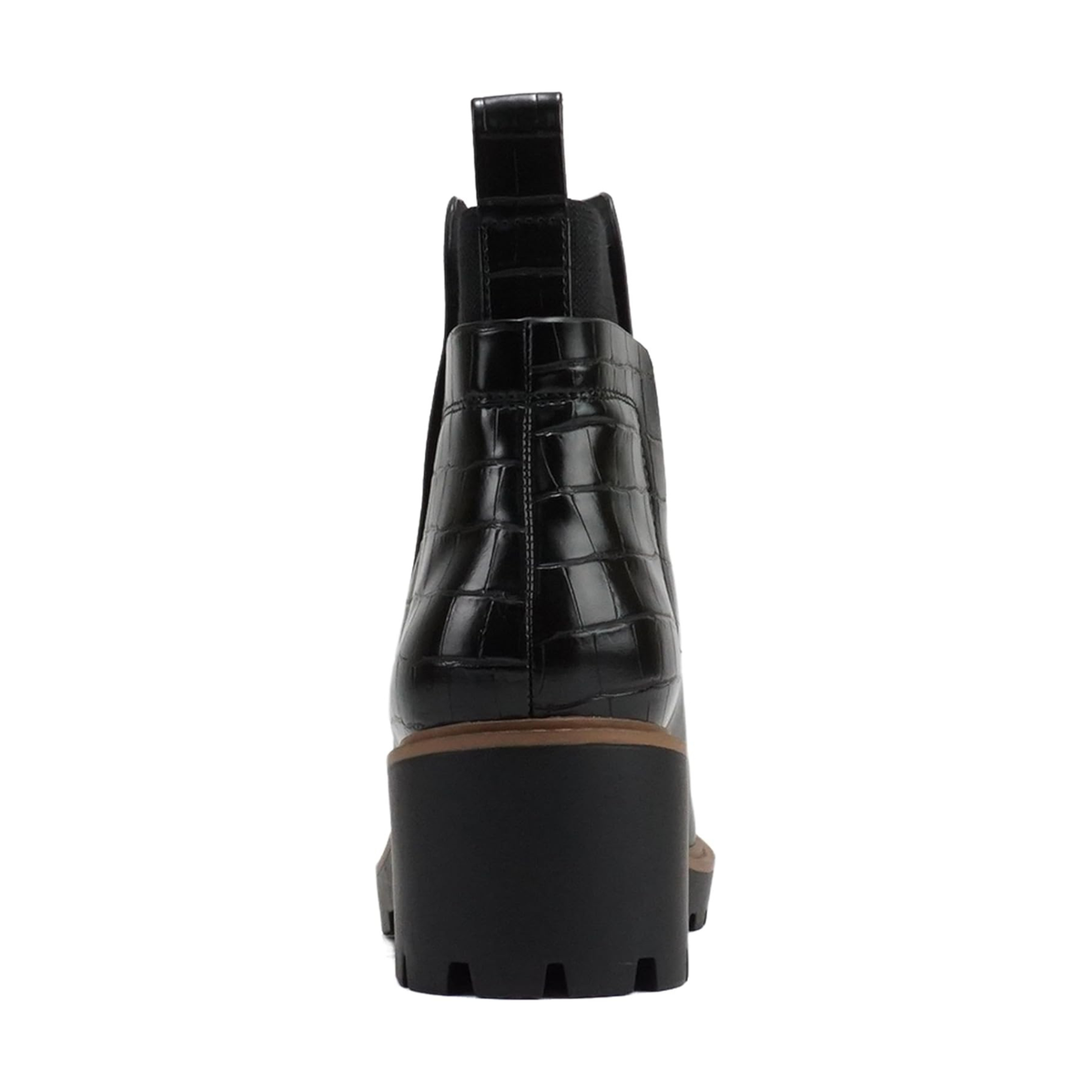 Bottines chelsea noires à talon compensé bas et arrière effet croco pour femme