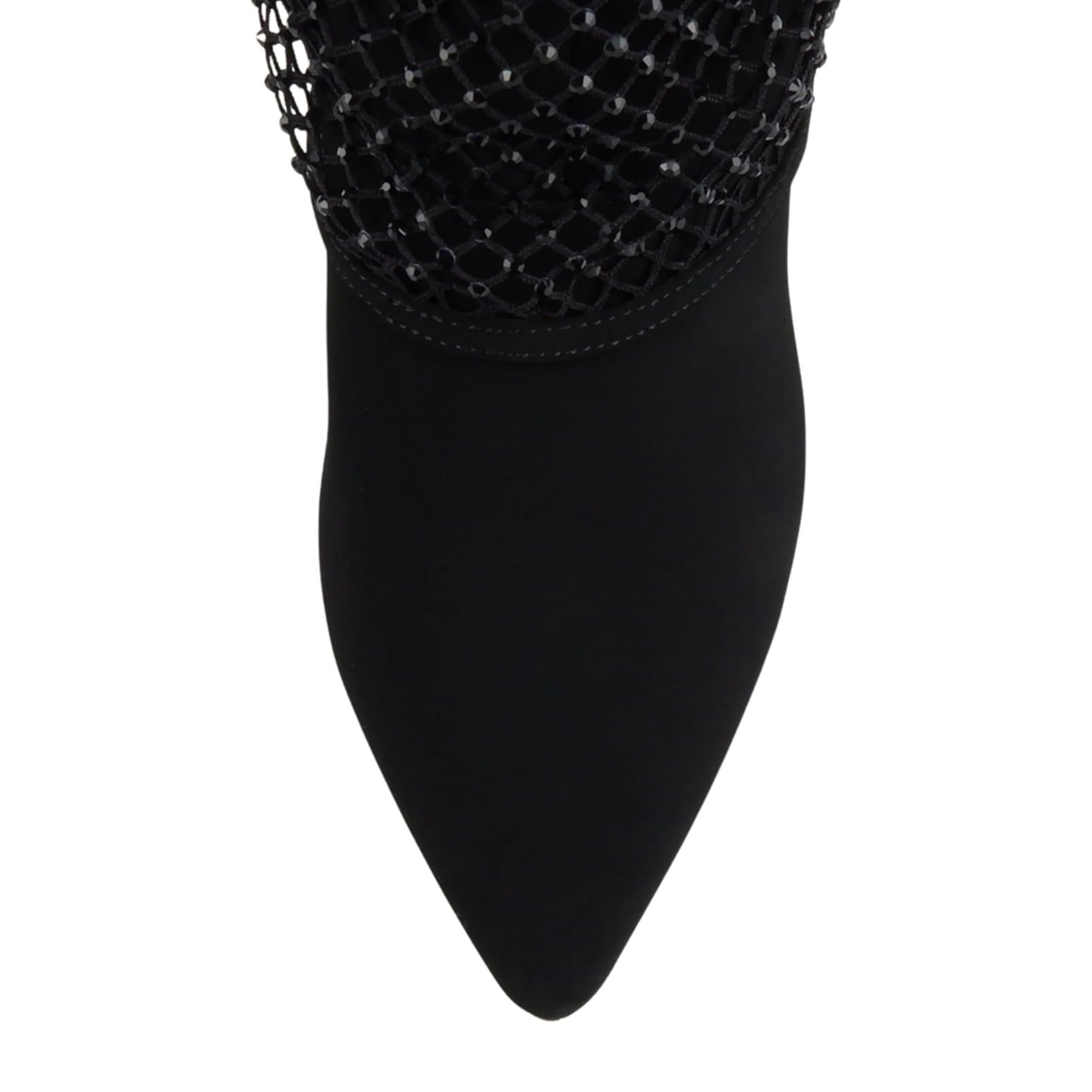 Bottes hautes noires à talon fin et tige ornée de strass pour femme