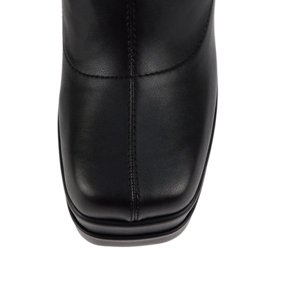 Bottes hautes noires à plateforme épaisse et talon bloc en simili cuir pour femme