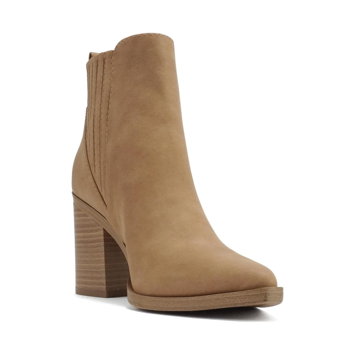 Bottines chelsea camel en simili daim à talon bloc haut et élastiques latéraux pour femme