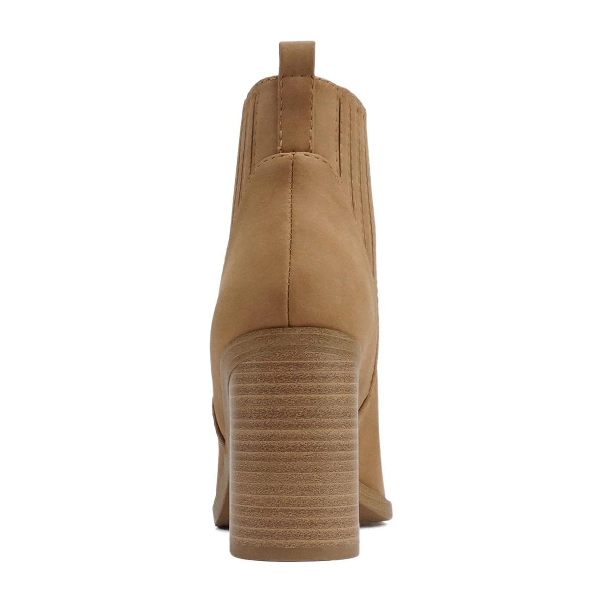 Bottines chelsea camel en simili daim à talon bloc haut et élastiques latéraux pour femme