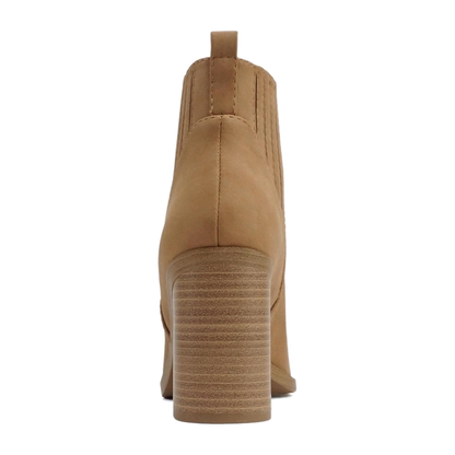 Bottines chelsea camel en simili daim à talon bloc haut et élastiques latéraux pour femme