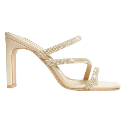 Sandales à Talons Femme avec Strass, Bout Ouvert, Slip-On, Brides Multiples