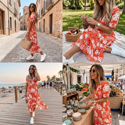 Velmora™ – Robe mi longue femme fluide imprimé